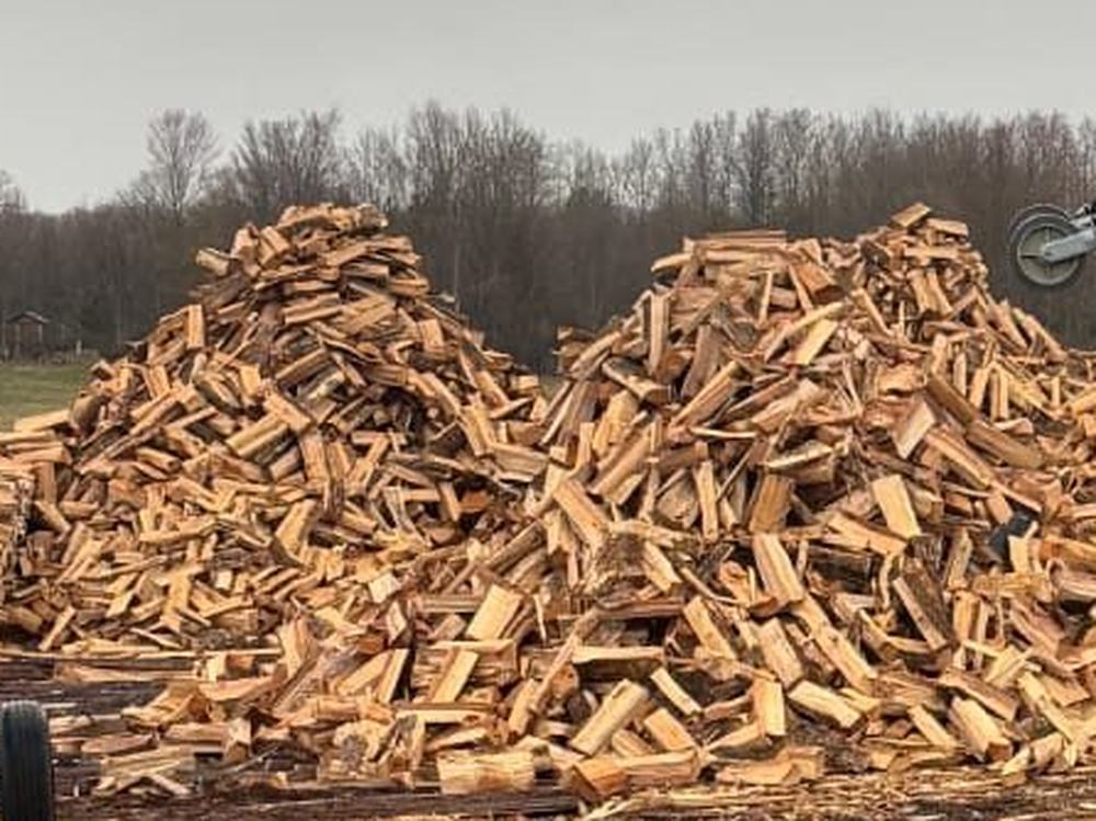 A pile of freshly split hardwood at the Lanark yard